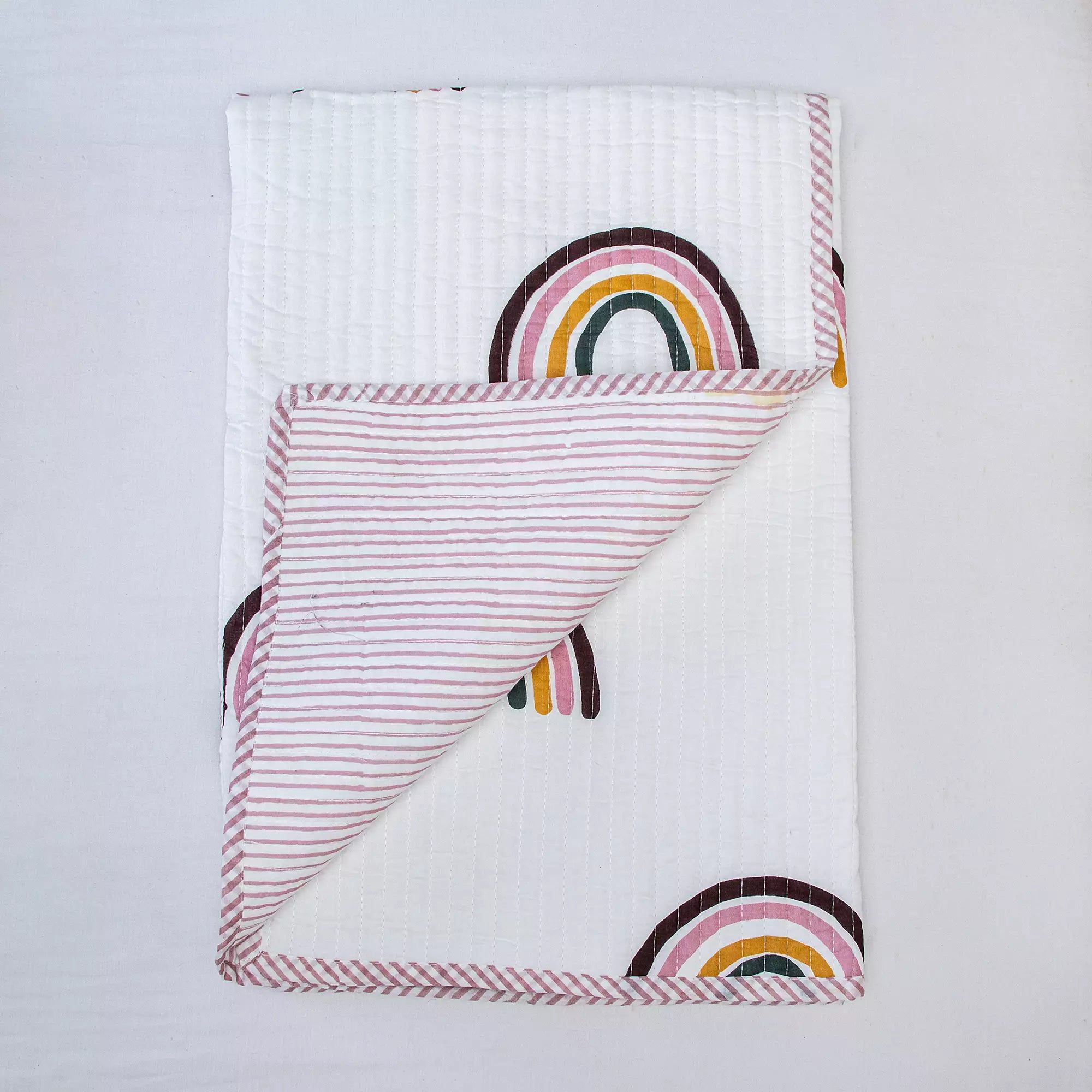 Newborn Machine Reversible Rainbow Cotton Blankets 100